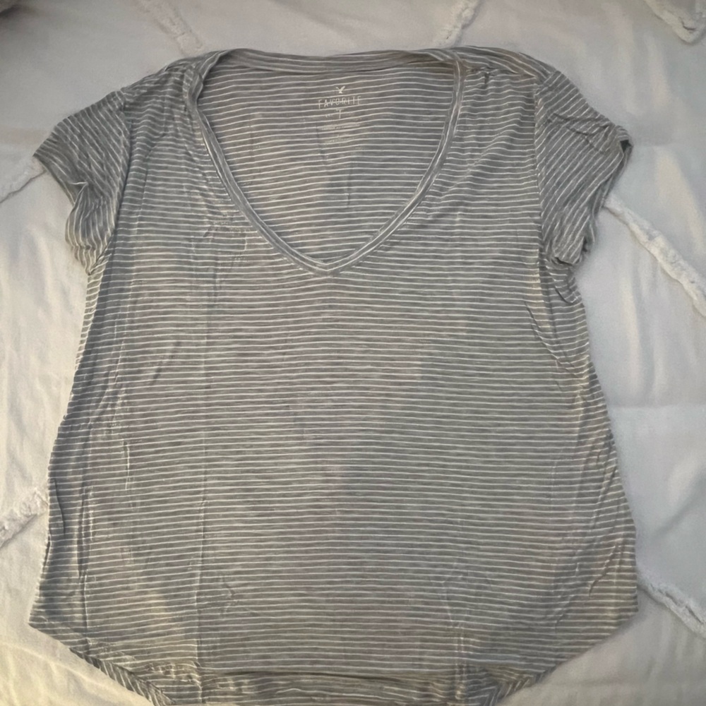 American Eagle Favorite Tee - Gray with White Stripes